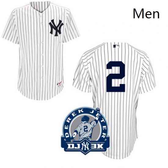 Mens Majestic New York Yankees 2 Derek Jeter Authentic White DJ 3K Patch MLB Jersey